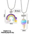 Regenbogen Wolke und Eiscreme Anhänger Halsketten Set für beste Freunde mit Perlenkette - Regenbogen Und Eiscreme Stil (A2886-5)