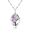Détail du pendentif ovale en verre avec fleurs séchées violettes et motif arbre de vie - Style Arbre Violet (A2557-7)