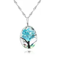 Détail du collier de fleurs séchées avec pendentif en verre et motif arbre de vie - Style Arbre Bleu Foncé (A2557-8)
