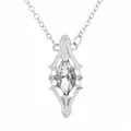 Vintage silver locket necklace with marquise-cut crystal in gothic floral frame - Silver