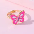 Bague papillon réglable en or avec ailes en émail rose et violet pour enfants - Papillon Rose Blanc (E1209-22)
