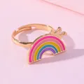 Bague licorne dorée réglable avec arc-en-ciel et couronne pour petite fille - Couronne Arc-en-Ciel (E1209-23)