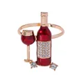 Gouden servetring met wijnfles en glas van rood emaille en micro-gezette zirkonia steentjes - Wijnfles en Glas Stijl (Z1129)