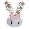 Detail of bunny brooch with white enamel face and sparkling rhinestones on rose gold - Cartoon Rabbit (C1042)