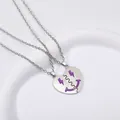 Silver puzzle heart BFF necklace set with purple Y2K lightning smile design - Purple Lightning Smile Face Pendant / Silver