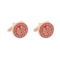 Classic round red enamel cufflinks with golden Double Happiness for wedding suits - Round (B1339-1) / Gold and Red - Round