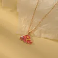 Cute golden necklace with a red dinosaur triceratops pendant and yellow heart details - Red Heart Dinosaur (A2889-9)
