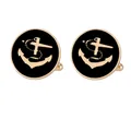 Herren Manschettenknöpfe in Gold und Schwarz mit Anker-Motiv für formelle Anzüge - Manschettenknöpfe / Gold Anker Manschettenknöpfe (B1238-3)