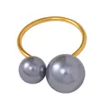 U-shaped champagne gold napkin ring featuring dual grey pearls in a minimalist design - Grey Pearl Style (Z1176-1) / Gold