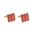 Square gold cufflinks with red enamel finish and Xi Chinese wedding symbol - Square (B1339-2) / Gold and Red - Square