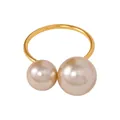 Elegant U-shaped champagne gold napkin ring featuring dual mismatched pearl accents - Champagne Gold Pearl Style (Z1176-2) / Gold
