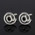 Sleek silver metal cufflinks with @ symbol design and polished finish on black background - Pair of Cufflinks (B1415) / Silver Internet Symbol