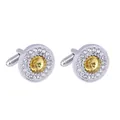 Silver cufflinks featuring a large yellow round crystal surrounded by zircon halo - Yellow