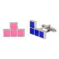 Creative Tetris-style geometric cufflinks with pink and blue enamel blocks on metal base - Pixel Geometric Blocks Style (B1425)