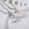 BFF-Halsketten-Set mit silbernen Kugelkettchen und süßen weißen Flocktier-Anhängern - Weißer Beflockter Hunde- Und Katzenstil (A2893-7)