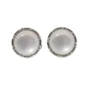 Gemelos redondos plateados con piedra de cristal blanca para camisa francesa - Borde Plateado Textura Nácar Blanco / Blanco (B1394-WH)