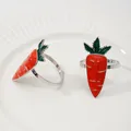 Creative carrot napkin rings with red enamel finish and green leaf detail set of 2 - Silver Carrot / Silver