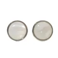 Gemelos de plata con incrustación redonda de nácar blanco y cristales - Textura Nácar Blanco Plana / Blanco Perlado (B1395-WH)