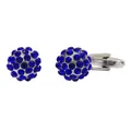 Classic round cufflinks with blue sparkling crystals and silver-tone metal toggle closure - Blue Pave Sphere (B1419-BLU)