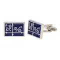 Silver cufflinks with blue enamel finish featuring 7/16 and 5/8 ruler measurement design - Blue Ruler Style (B1424)
