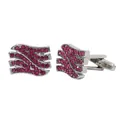 Silver cufflinks with pink crystals and wavy pattern, set of two French style accessories - Pink Wave Style (B1418)