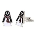 Silver penguin cufflinks with red scarf detail for men's French shirt accessories - Cute Scarf Penguin Style (B1426)