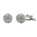 Silver cufflinks featuring a spherical head encrusted with sparkling white crystals - White Pave Sphere (B1419-WH)