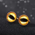 Boutons de manchette œil du diable dorés avec iris jaune vif et pupille noire fine - B1383-1 / Alliage