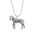 Collana unicorno per bambini con strass colorati e catena a sfere d'argento - Stile Cavallo in Piedi (A2907-1)