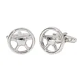 Gemelli da uomo a forma di volante in argento lucido con chiusura a scatto girevole - Stile Volante Auto (B1430)