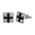 Silver square cufflinks with black cross design and crystal accents for men - Square Black Cross Rhinestone Style (B1401)