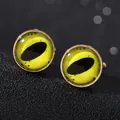 Boutons de manchette Œil du Diable en or rose avec gemme verte sur cuir noir - Style Dégradé Jaune-Vert(B1383-2)