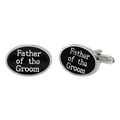 Gemelos de camisa ovalados en plata y negro con texto Father of the Groom ideal - Estilo Padre del Novio (B1407)