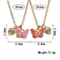 Detail view of BFF friendship necklaces with pink butterfly pendants and dimensions - Pink and Red Glitter Set