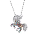 Collana con unicorno per bambini con cristalli colorati e catenina a sfere d'argento - Stile Forma di Unicorno (A2907-4)