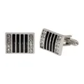 Silver cufflinks with black enamel stripes and rhinestones for men business shirts - Rectangular Vertical Stripe Rhinestone Style (B1399)