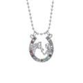 Silver horseshoe unicorn necklace with colorful crystals and beaded chain for girls - Horseshoe Horse Head Style (A2907-5)