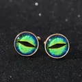 Gemelli dorati con occhio del diavolo e cupola in vetro su sfondo nero stellato - Stile Sfumato Blu-Verde(B1384-1)