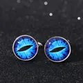 Gemelli in argento con occhio del diavolo blu su un fondo nero scintillante - Stile Occhio Blu Profondo(B1384-2)