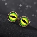 Eleganti gemelli dorati con cabochon in vetro a forma di occhio di drago verde - Stile Occhio Verde(B1384-3)