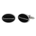 Gemelos plateados pulidos con letras negras de Groomsman para trajes de novio - Estilo Groomsman (B1405)