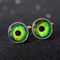 Gemelli da uomo Occhio del Diavolo con iride sfumata verde e base in metallo dorato - Stile Occhio Verde-Giallo(B1385-1)