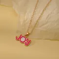 Collar dorado con colgante JOY de esmalte rosa y detalle de cara sonriente - Letra Sonrisa JOY (A2889-2)