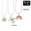 Three BFF necklaces featuring daisy, unicorn and rainbow charms with colorful beaded chains - Rainbow Unicorn Daisy Style (A2860)