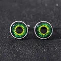 Gemelli da polso con Occhio del Diavolo in vetro verde e giallo con base in argento - Stile Variante Occhio Verde-Giallo(B1385-4)