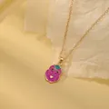 Cartoon purple owl pendant necklace with gold heart detail and fine gold chain - Purple Green Owl (A2889-7)