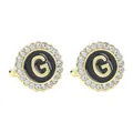 Men's gold-plated round cufflinks featuring letter G with black enamel and zircons - Style G