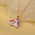 Kids unicorn necklace with purple mane and gold chain on beige background - Pink White Unicorn (A2889-8)