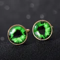 Gemelli rotondi dorati con pietra occhio del diavolo verde per abiti da lavoro - B1386-2 / Lega