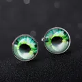 Gemelli eleganti con motivo occhio del diavolo verde e base in metallo argento lucido - B1386-3 / Lega